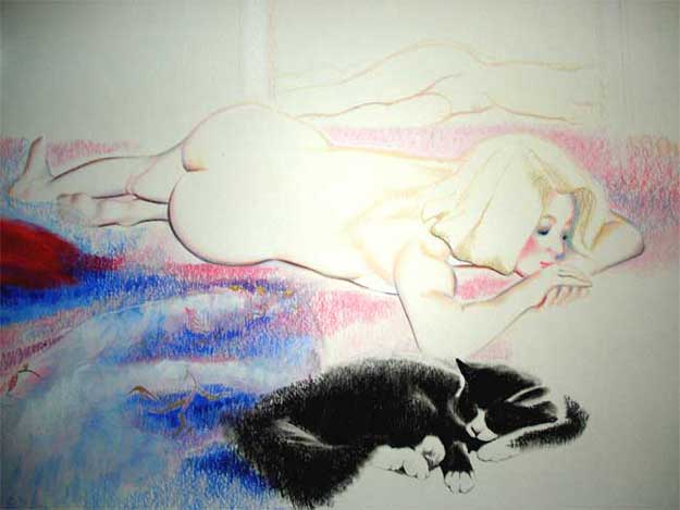 Miss Mew - Pastel by Olga Kornavitch-Tomlinson