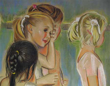 Waiting their Turn - Pastel by Olga Kornavitch-Tomlinson