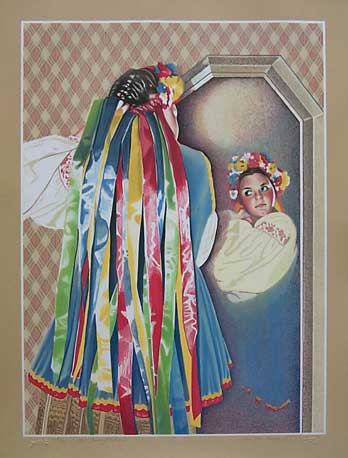 Her Dancing Ribbons - Lithograph by Olga Kornavitch-Tomlinson