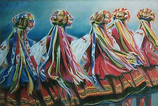 Flowing Skirts and Dancing Ribbons - Pastel by Olga Kornavitch-Tomlinson