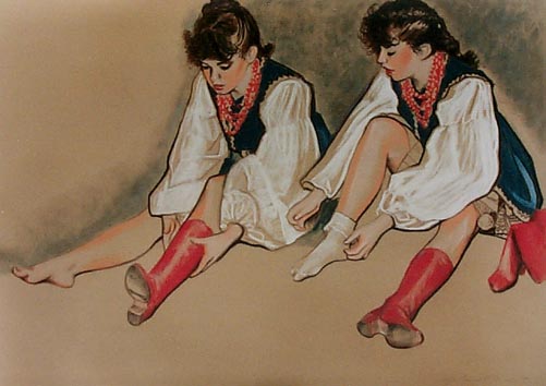 Red Boots #3 - Pastel by Olga Kornavitch-Tomlinson