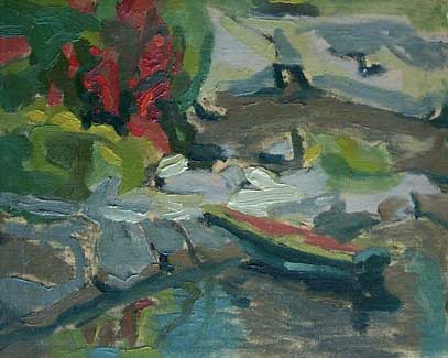 Landscape with Boat - an Oil Painting by Olga Kornavitch-Tomlinson